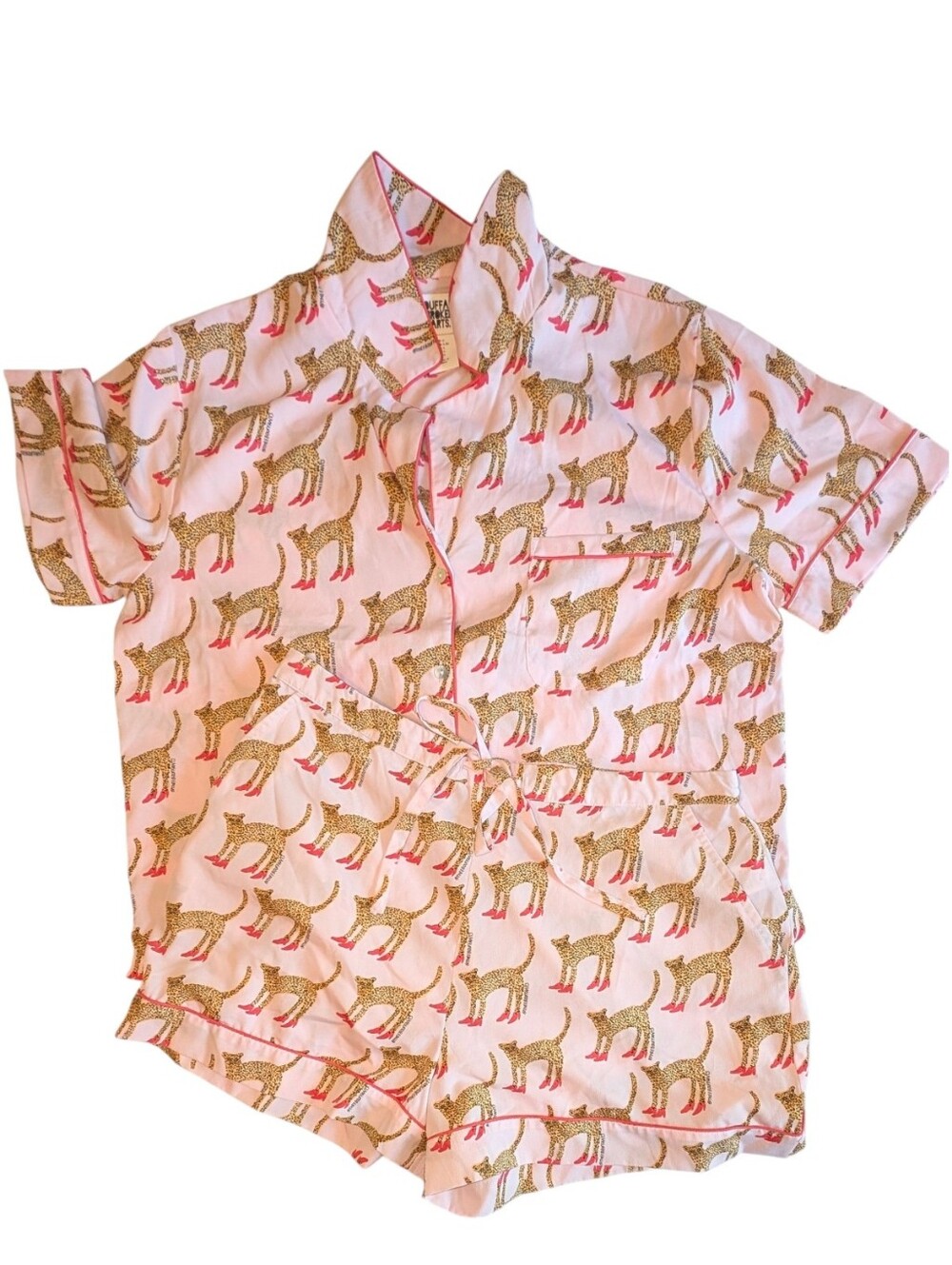 Bouffants & Broken Hearts Quirky Fun High-Heeled Cheetah Print Pajama Set Pink L
